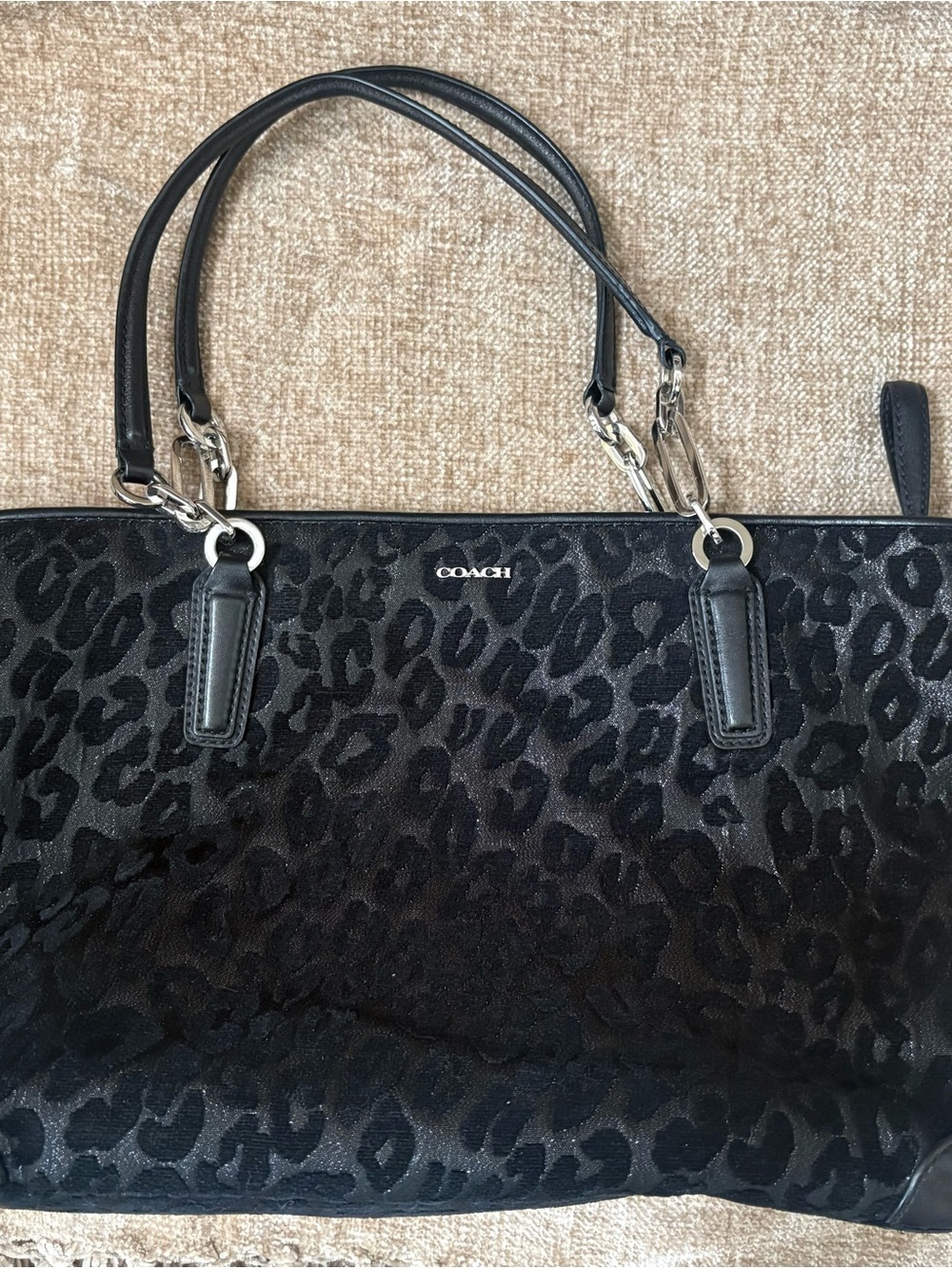Coach Madison Chenille Ocelot Black Bag